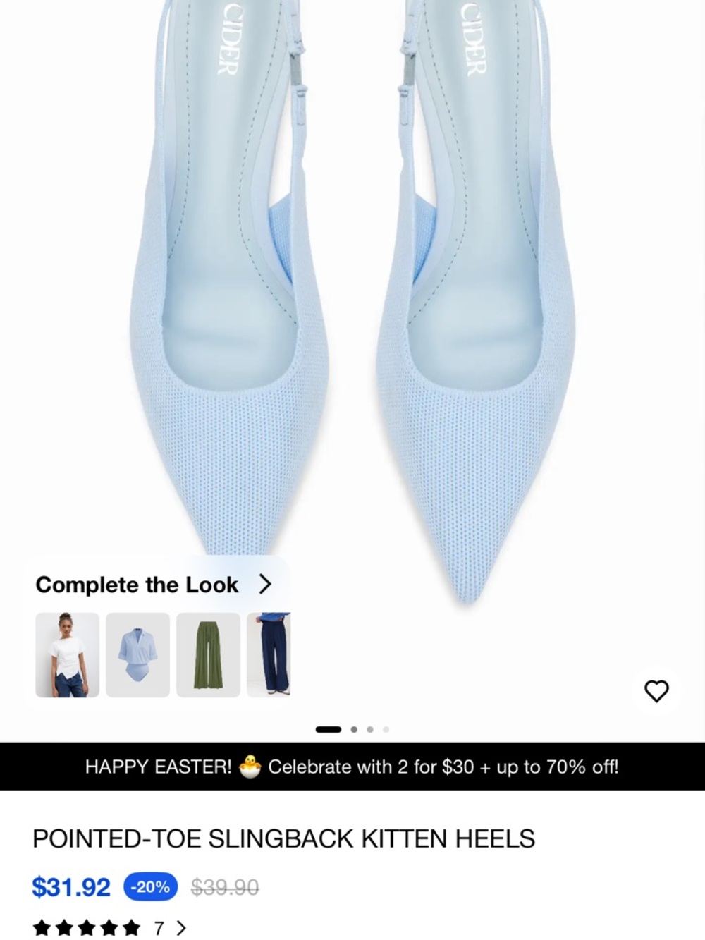 Cider Pointed-Toe Slingback Kitten Heels in Pastel Blue